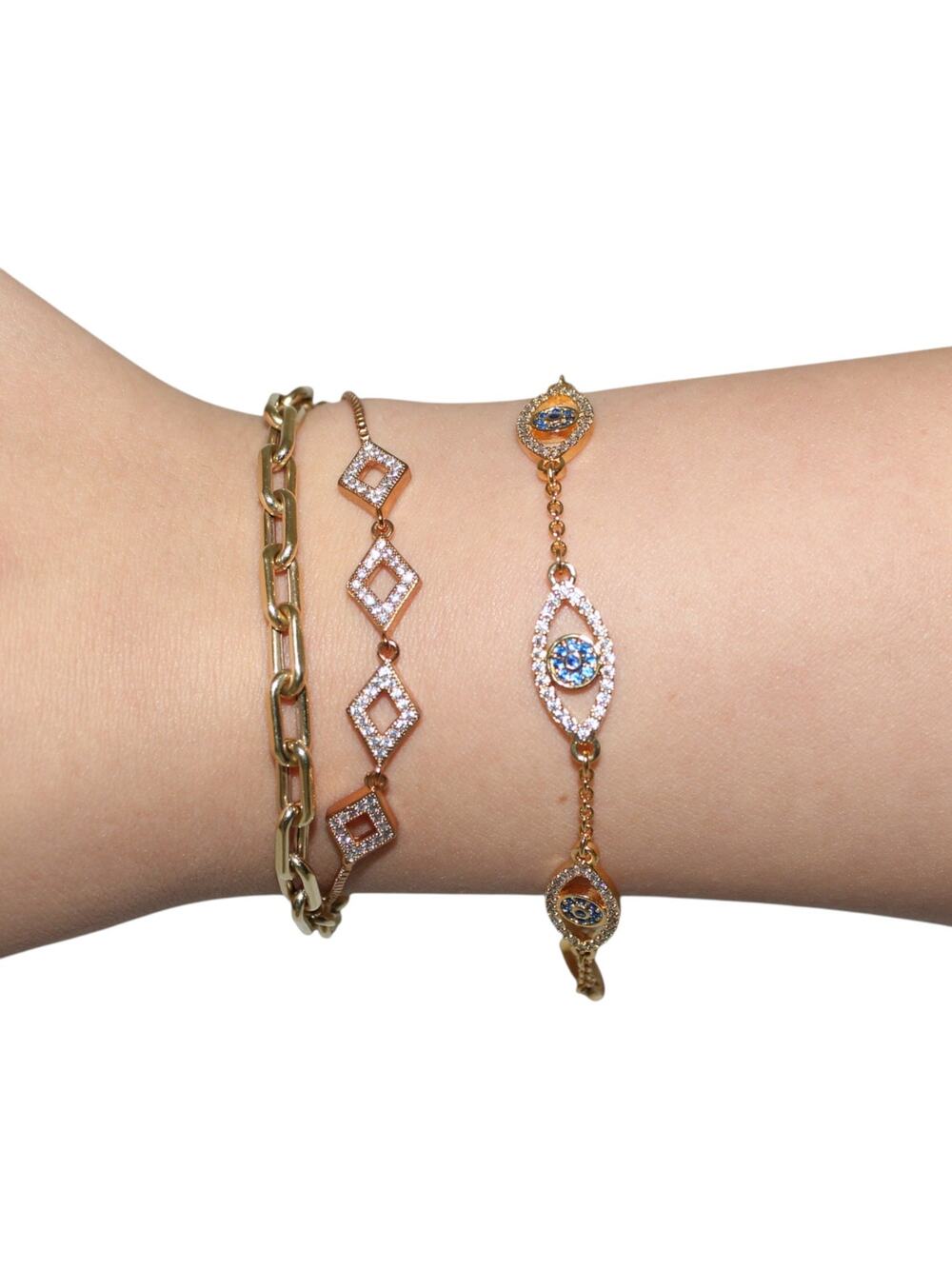 Evil Eye Nazar Bracelet Gold Tone w/ Crystals